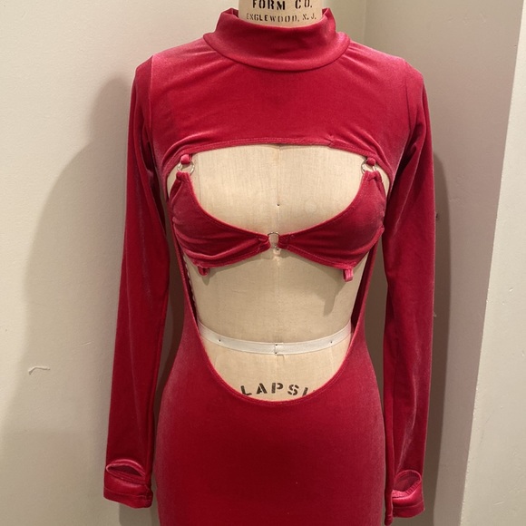 Magenta Rave Bunny Velvet Cut-Out Dress - Picture 2 of 9